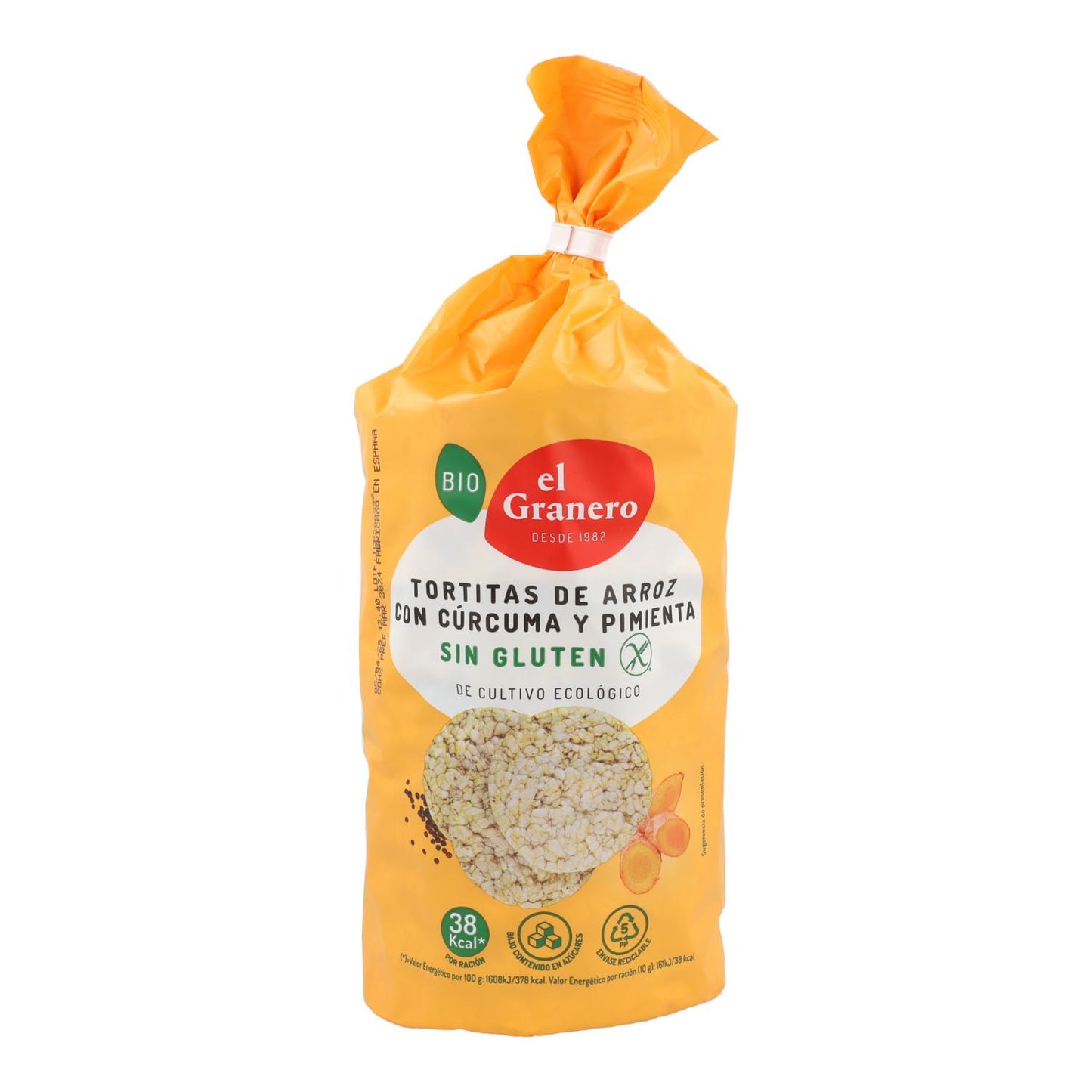 Tortitas de Arroz con Cúrcuma y Pimienta Sin Gluten Bio El Granero, 115 g