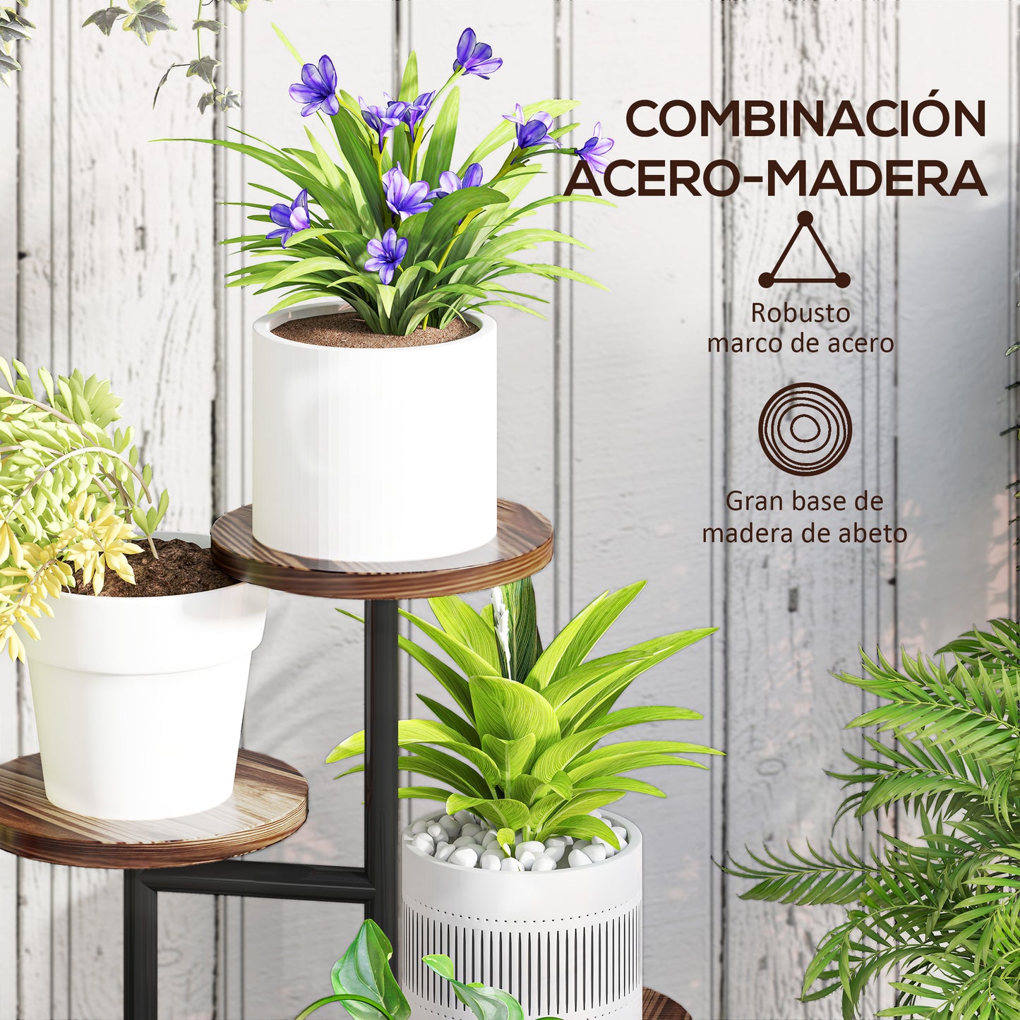 Outsunny Estantería Para Plantas De 5 Niveles De Madera 43x43x70 Cm Carbonizado_4