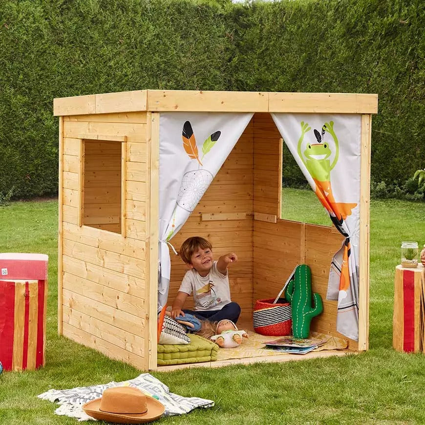 Casita infantil de madera con cortina Indian Soulet