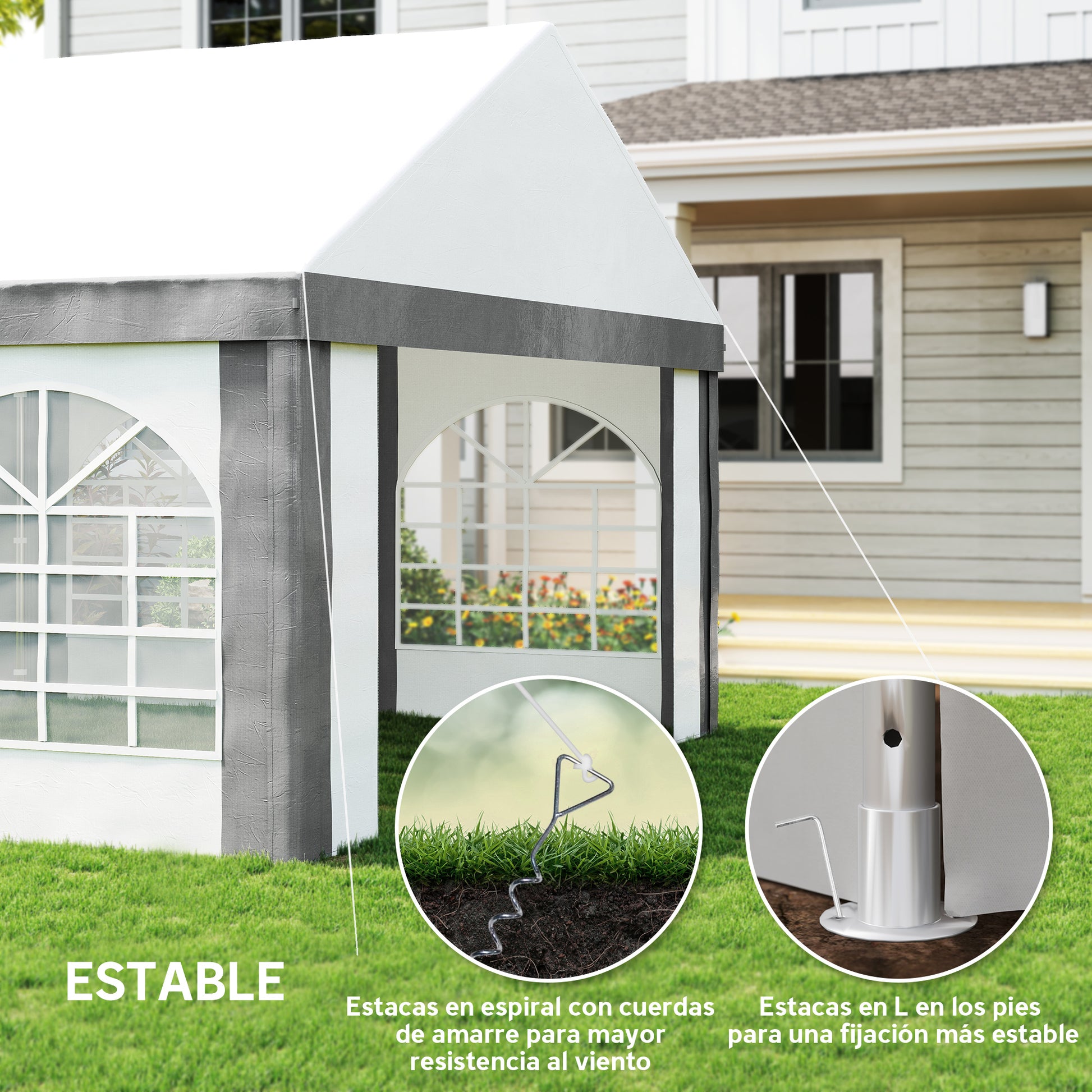 Outsunny Carpa Para Fiesta 4x8 M Con Paredes Extraíbles Puertas Y Ventanas Gris_5