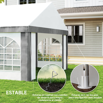 Outsunny Carpa Para Fiesta 4x8 M Con Paredes Extraíbles Puertas Y Ventanas Gris_5