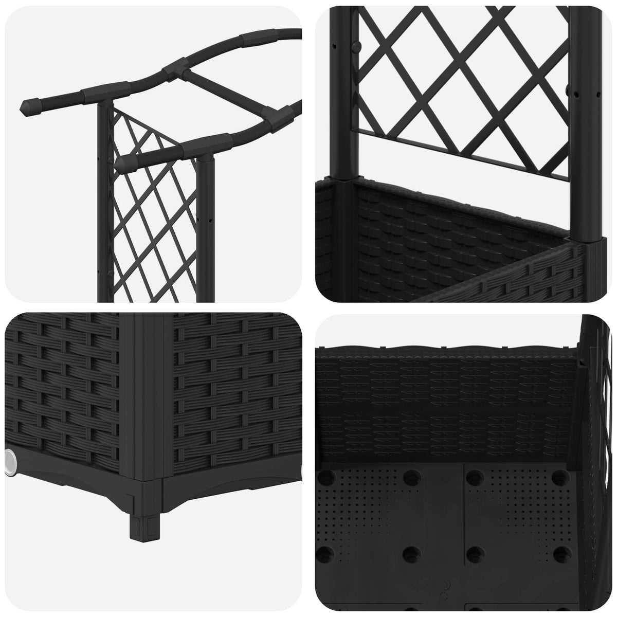 Cama Elevada Con Trellis Y Techo Negro 125 X 40 X 138 Cm Pp_5