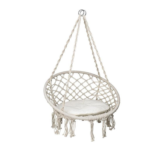 Silla / Balancin Colgante En Algodon Beige Con Cojin Incluido. Ideal Para Jardines, Terrazas, Balcones_0
