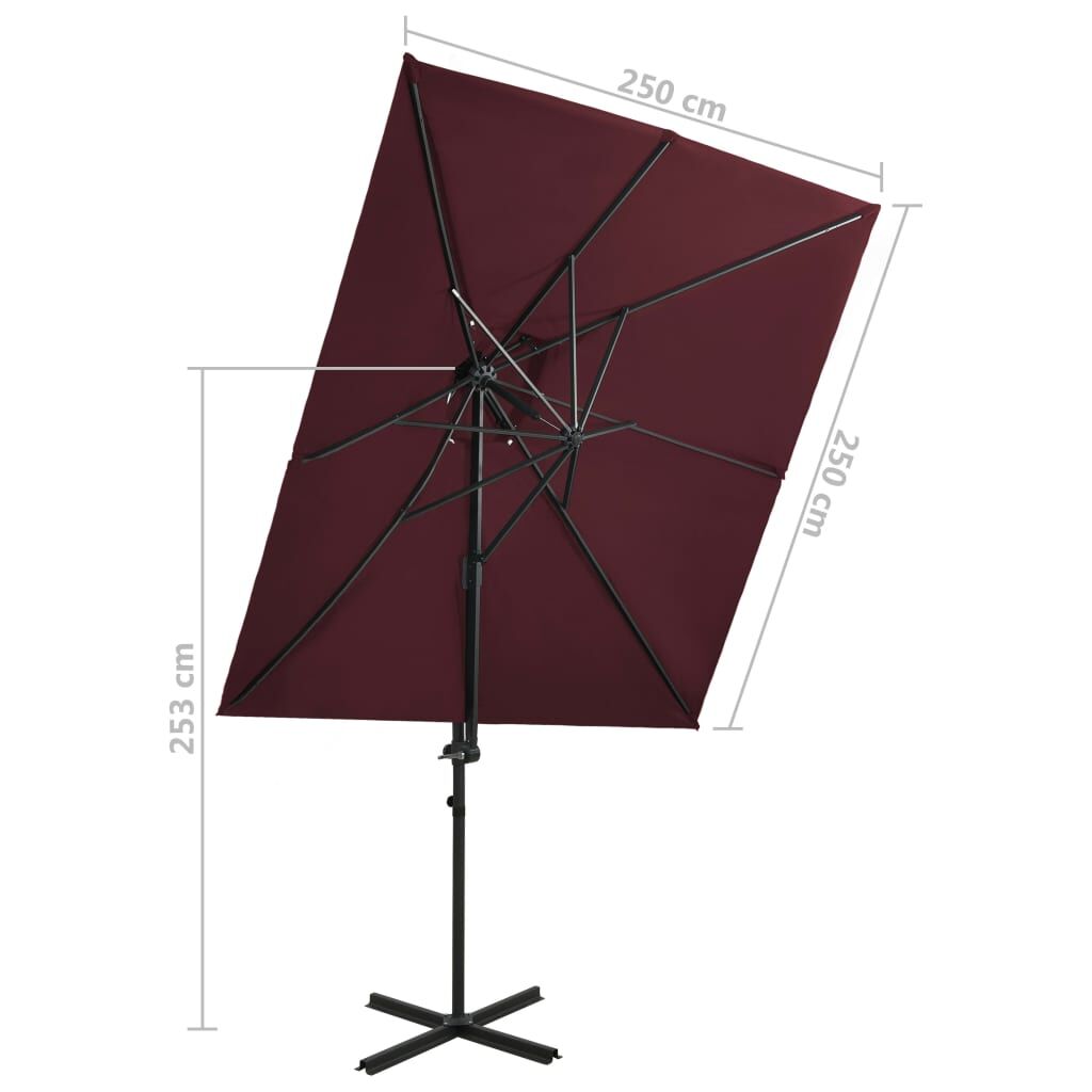 Vidaxl Sombrilla Jardín Voladiza Cubierta Doble Rojo Burdeos 250x250cm_2