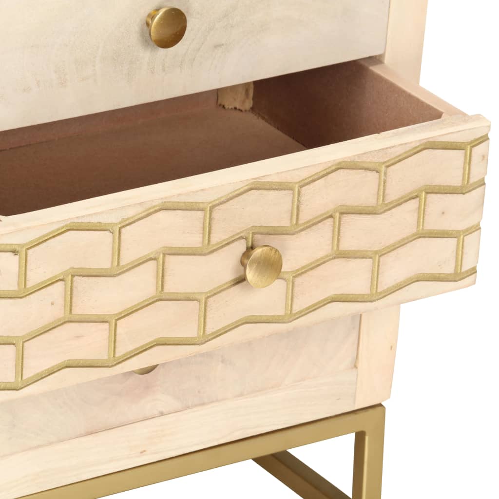 Mesita De Noche De Madera Maciza De Mango Dorado 40x30x50 Cm_3