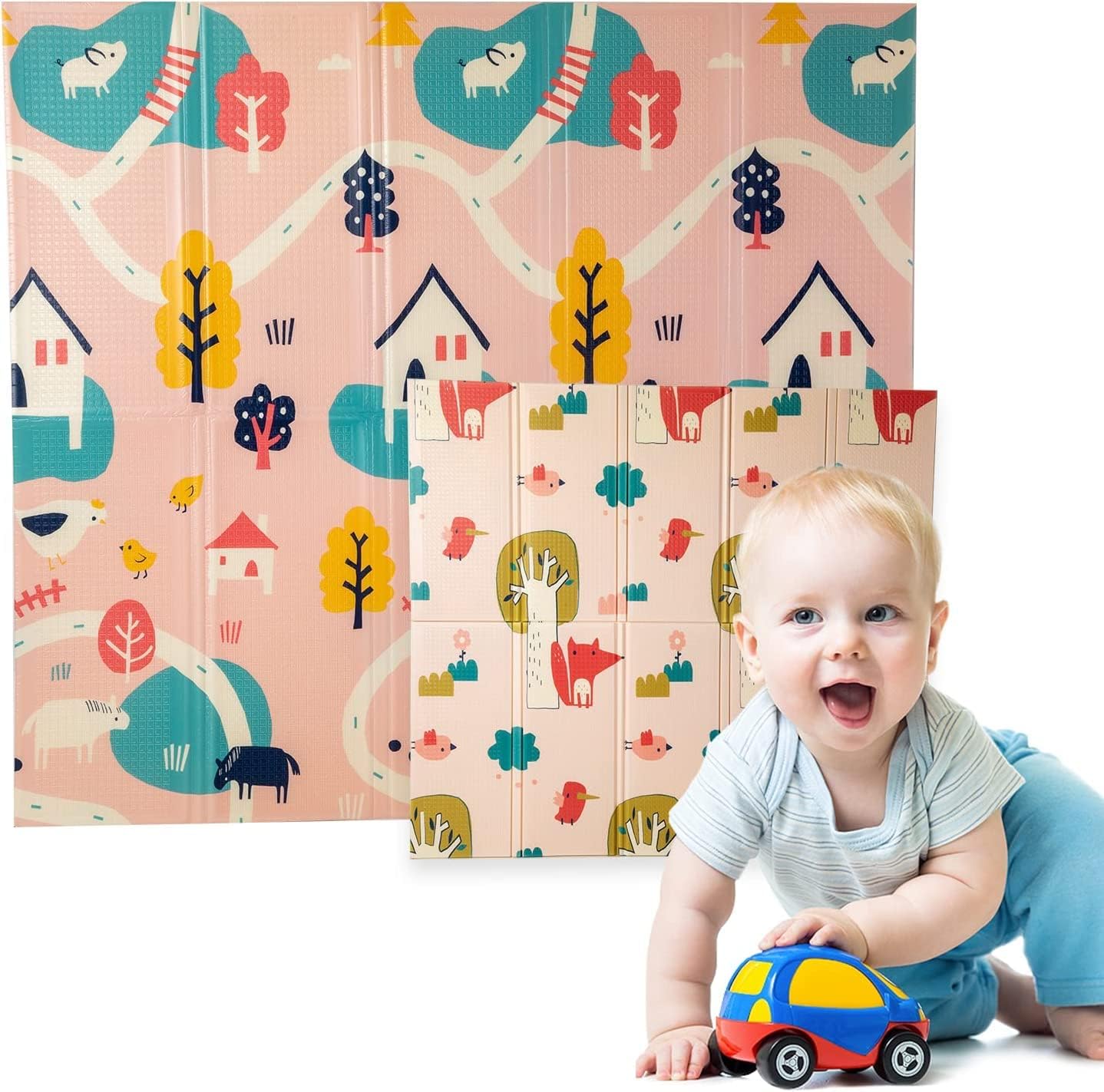 Alfombra Bebe, 1.5cm Grosor, Diseño Infantil, 200 X 180 Cm, Acolchada De Xpe, Reversible_0