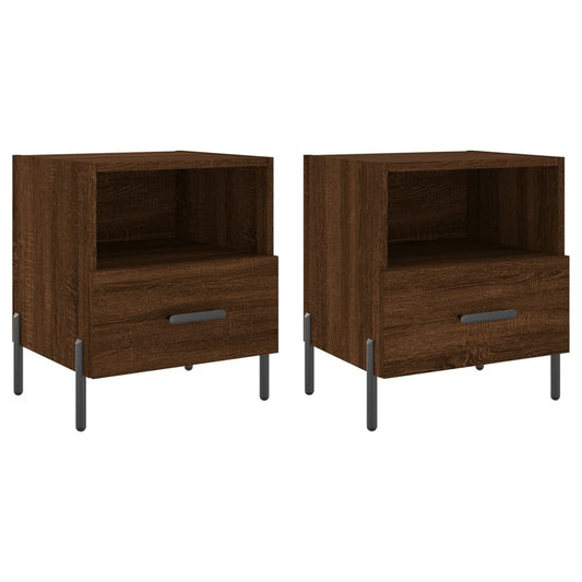 Mesita Noche 2 Uds Madera Ingeniería Marrón Roble 40x35x47,5 Cm_0