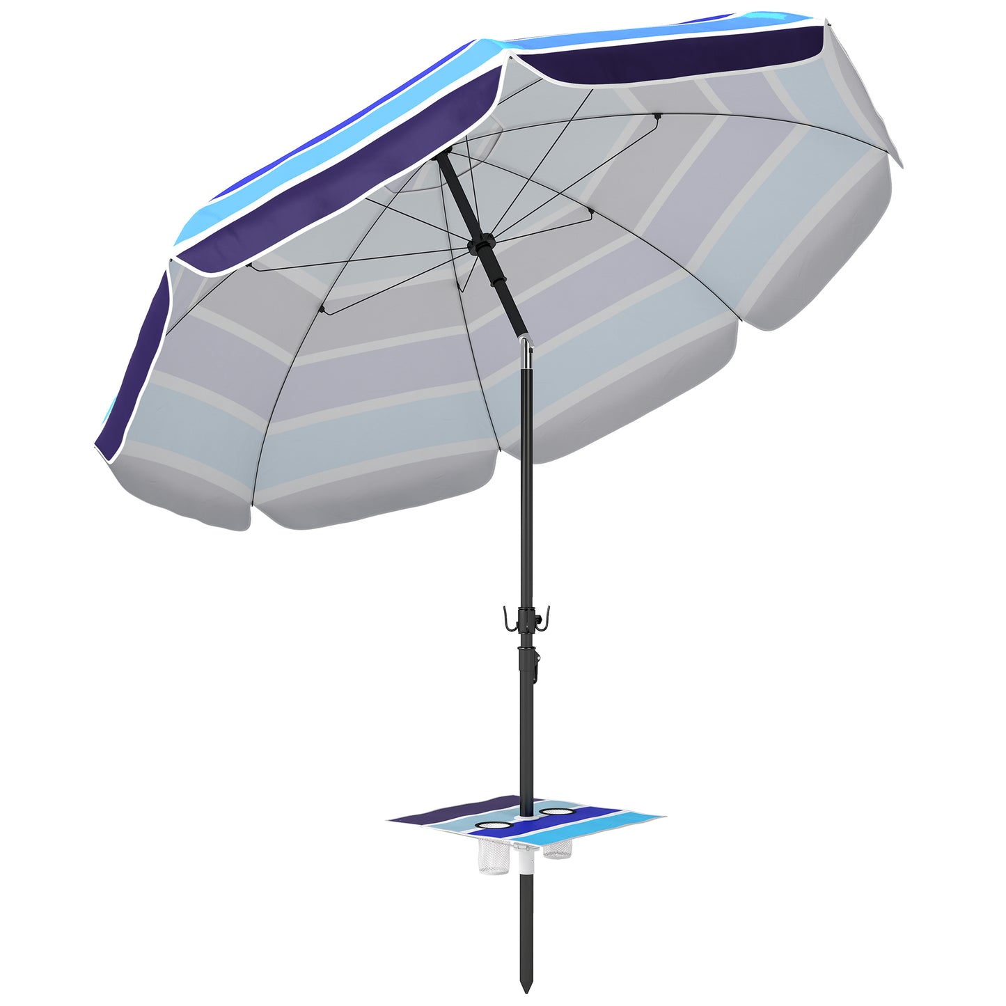 Outsunny Sombrilla De Playa Con Mesa Plegable Y Portavasos Ø198 Cm Inclinación_0