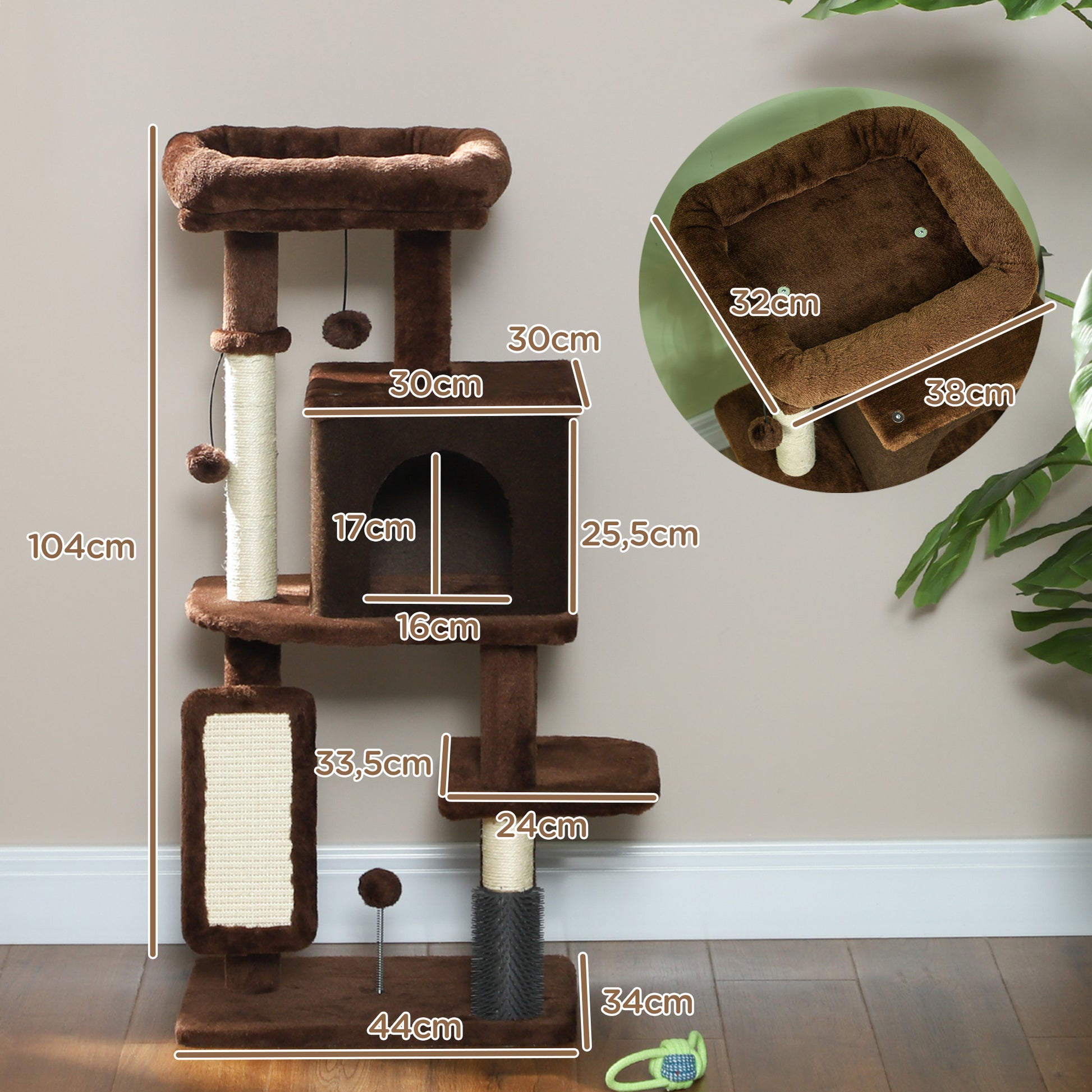 Pawhut Árbol Rascador Para Gatos Altura 104cm Con Almohadilla Para Rascar Marrón_2