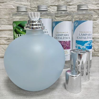 Pack Lámpara Catalítica Azul Grisáceo Mate + Aroma Lavender Expression 200ml + Limpiador Neutro 200ml + Mecha Repuesto_1