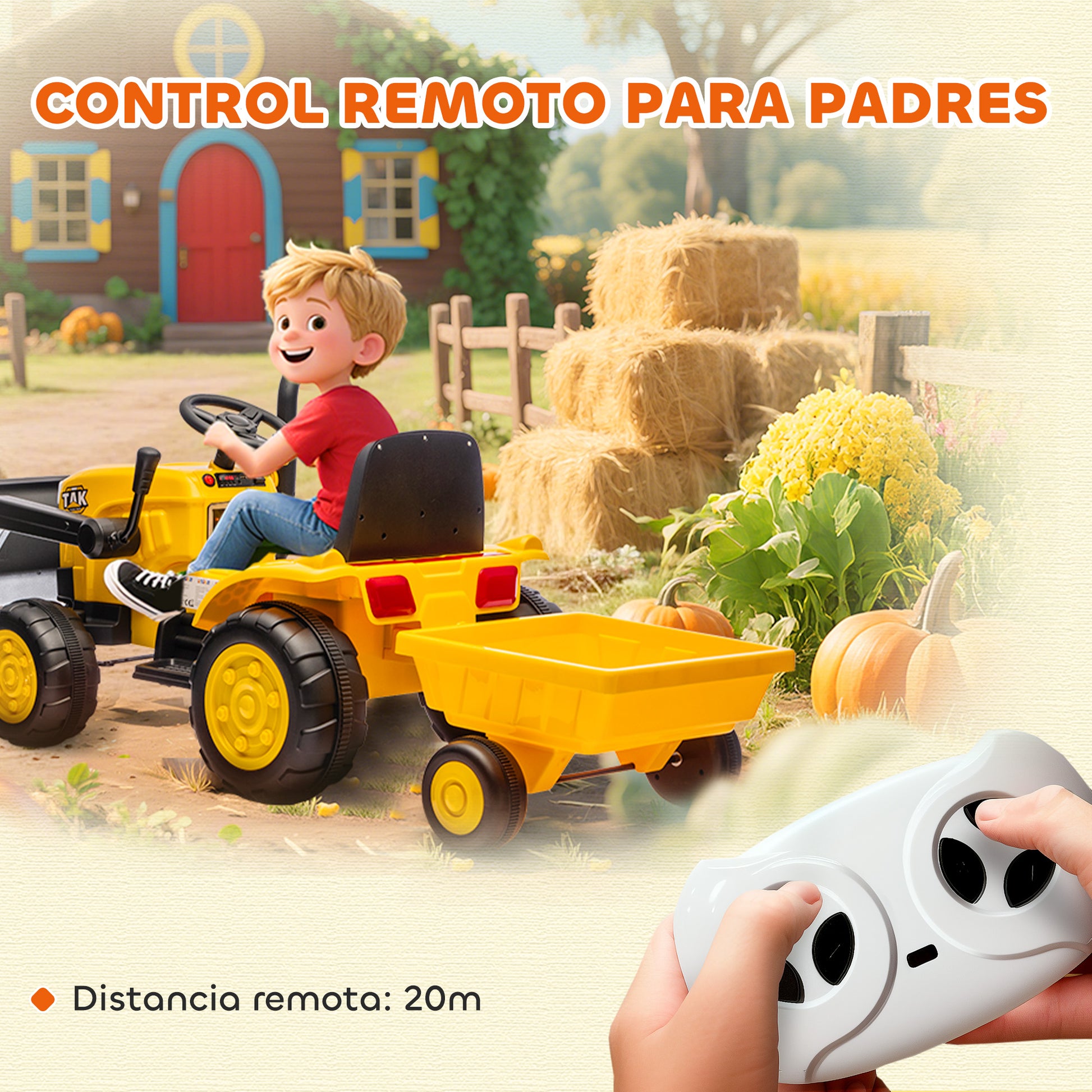 Aiyaplay Tractor Eléctrico Para Niños Con Remolque Desmontable Y Pala Amarillo_5