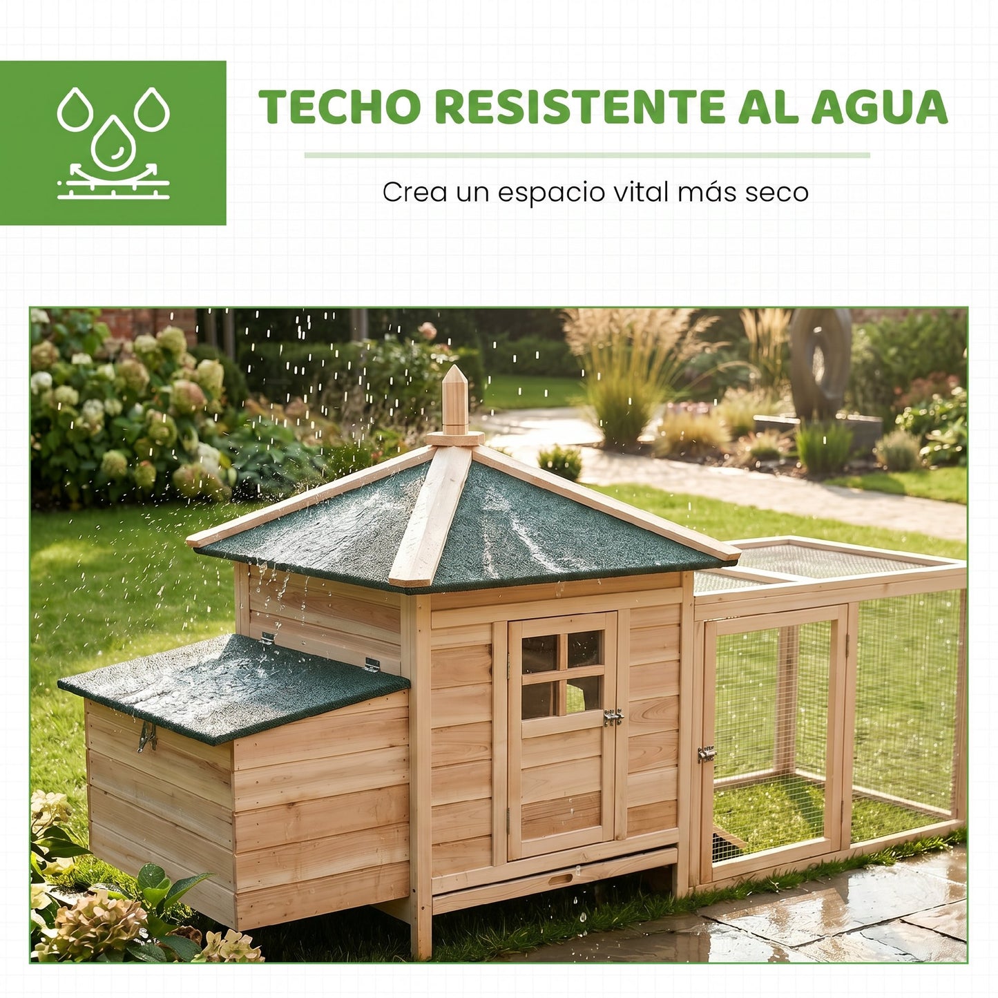 Pawhut Gallinero De Madera Con Caja Nido Espacio Para Correr 196x76x97cm Natural_3