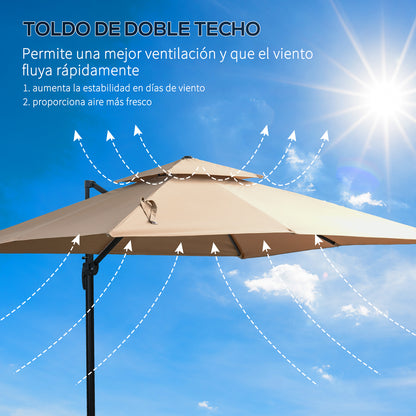 Outsunny Sombrilla De Jardín Ø300 Cm Aluminio Giratorio 360° Con Manivela Caqui_5