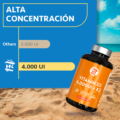 Vitamina D (4000 Ui) - 365 Cápsulas De Vitamina D3 K2 – Altamente Concentrada. Favorece La Función Inmunológica Y Ósea_3