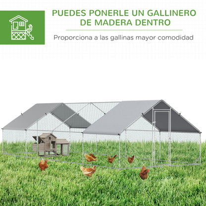Pawhut Gallinero Para Exterior 24 M² 3x8x2m Con Cubierta De Pe Y Cerradura Plata_4