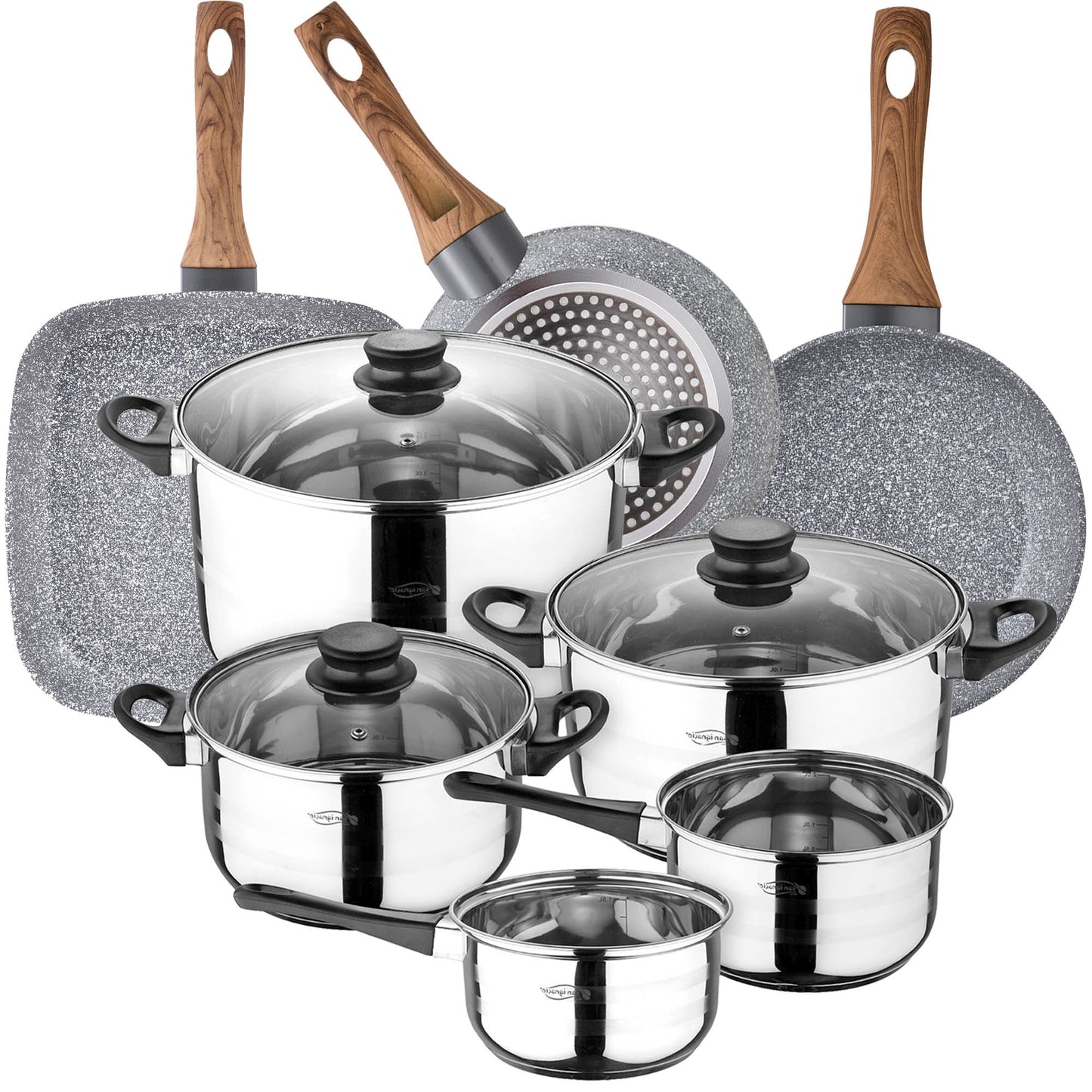 Batería de Cocina San Ignacio 8 Pzas en Acero + Sartenes y Grill ¡Durable y Completa!