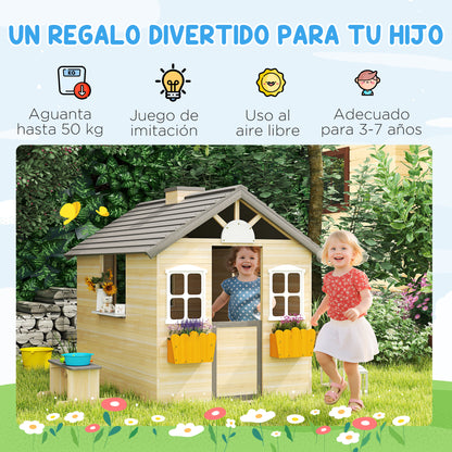 Outsunny Casa De Jardín Infantil De Madera Con Ventanas 113x94x134,5 Cm Natural_3