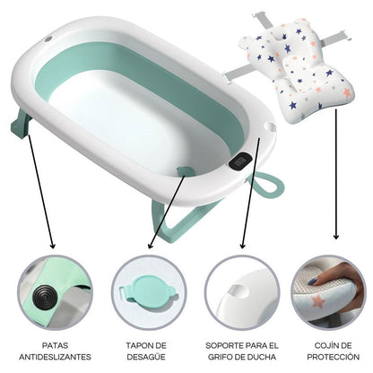 Bathby Bañera Plegable Verde Para Bebés, Cojín Reductor, Termómetro, Patas Antideslizantes (verde Pastel)