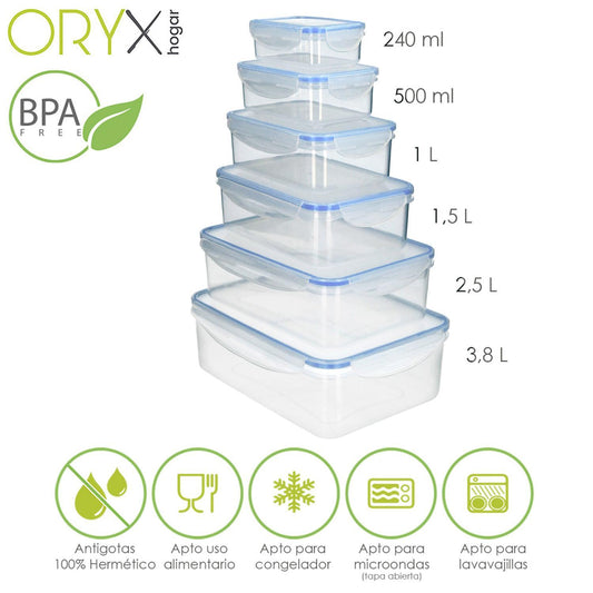 Juego Recipientes Cierres Hermeticos Plastico Rectangulares (6 Piezas)_0