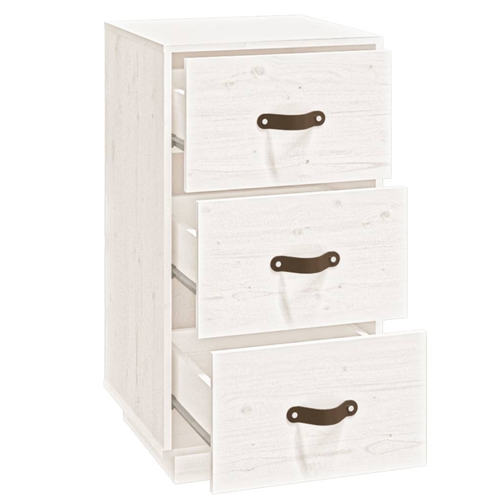 Mesita De Noche Madera Maciza De Pino Blanco 40x40x75 Cm_4