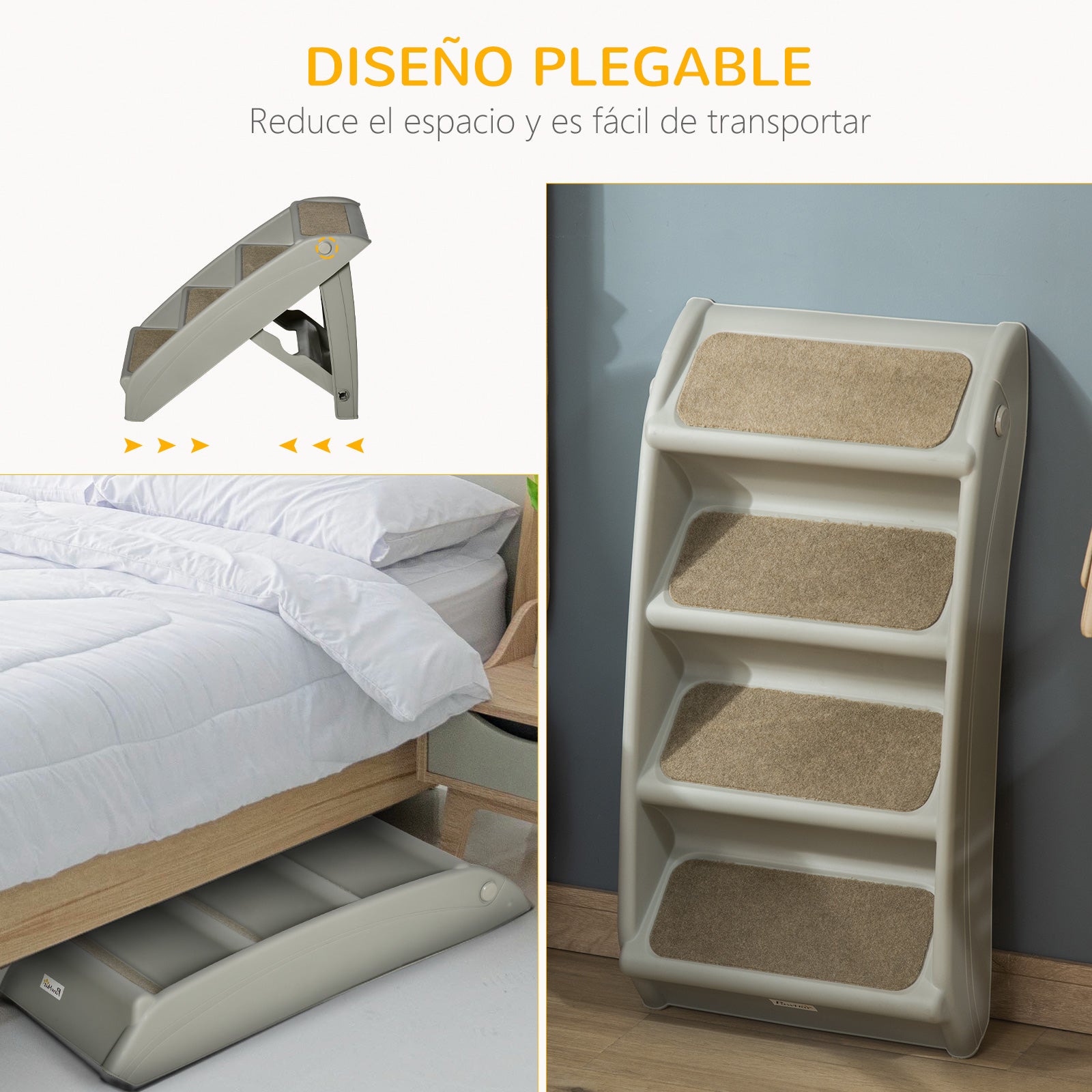 Pawhut Escalera Plegable Para Mascotas 4 Peldaños Con Alfombras Antideslizantes_3