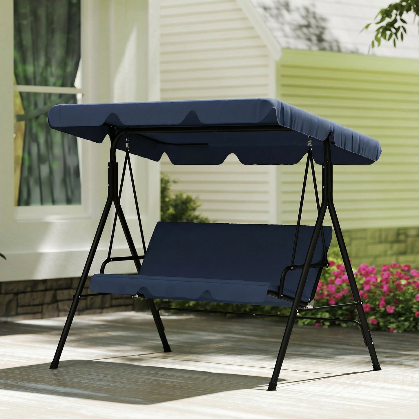 Outsunny Columpio De Jardín De 3 Plazas Techo Ajustable 172x118x153 Cm Azul_4