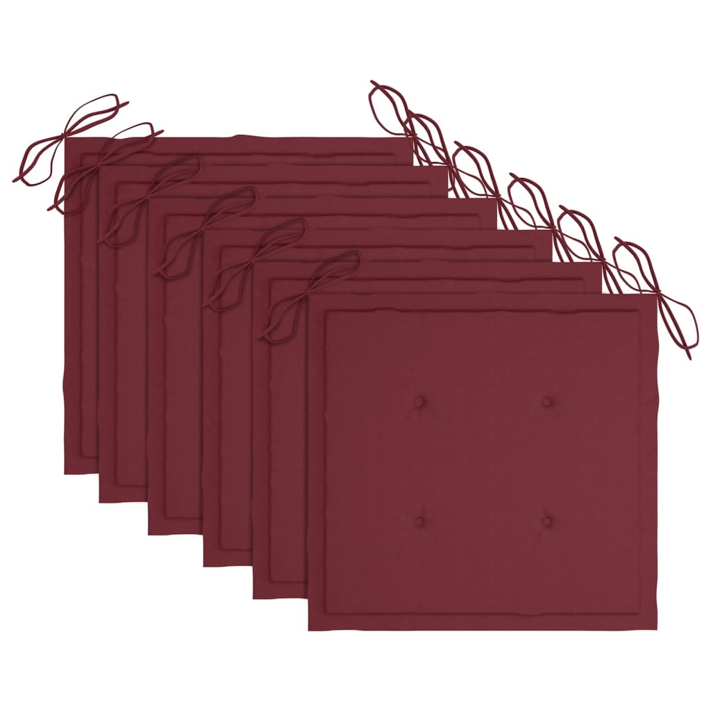 Vidaxl Sillas De Comedor 6 Uds Madera Maciza Teca Y Cojines Rojo Tinto_5