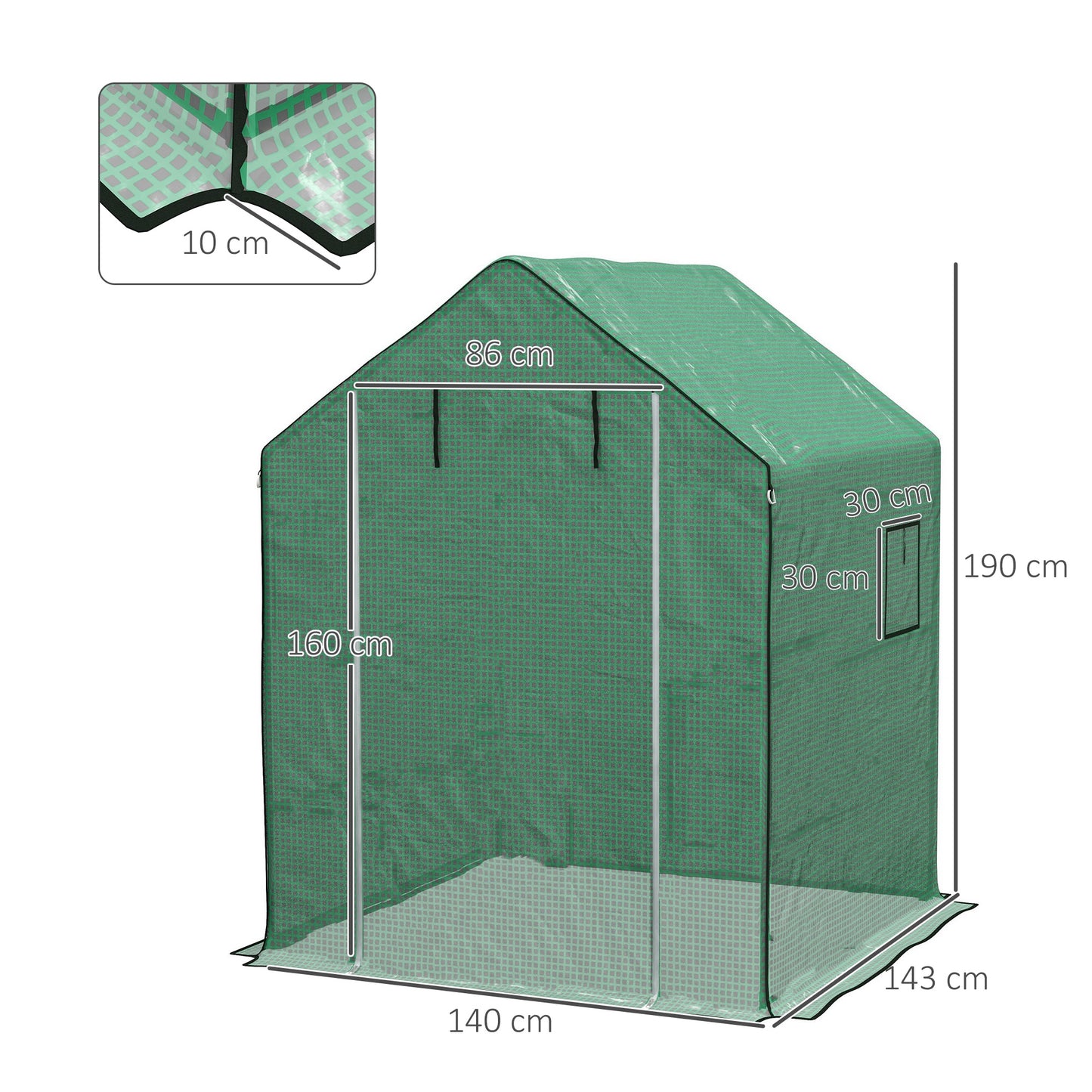 Outsunny Cubierta De Invernadero 140x143x190 Cm Con Ventana Anti-uv Verde_2