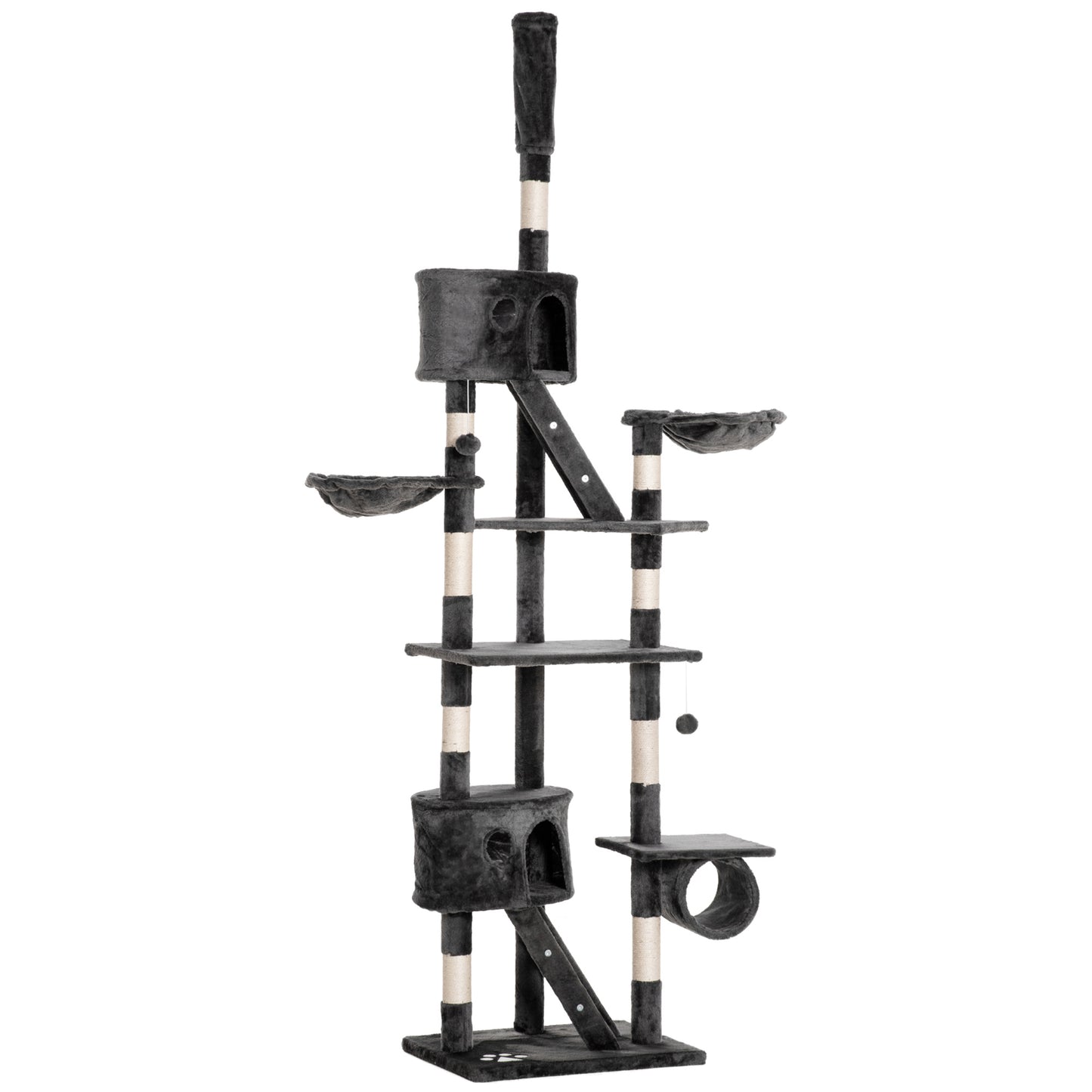 Pawhut Árbol Rascador Para Gatos 60x45x240-260 Cm Altura Ajustable Plataformas_0