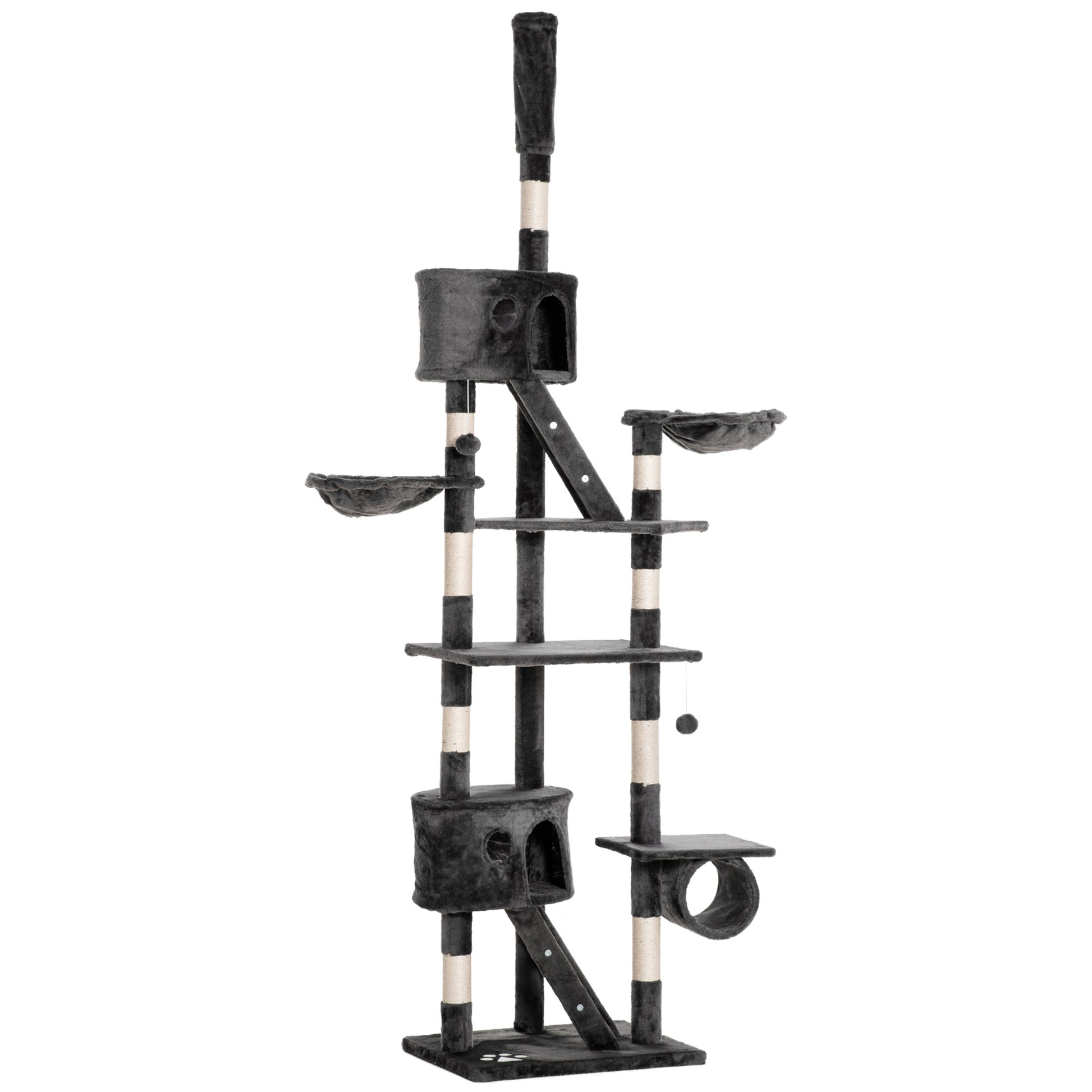 Pawhut Árbol Rascador Para Gatos 60x45x240-260 Cm Altura Ajustable Plataformas_0