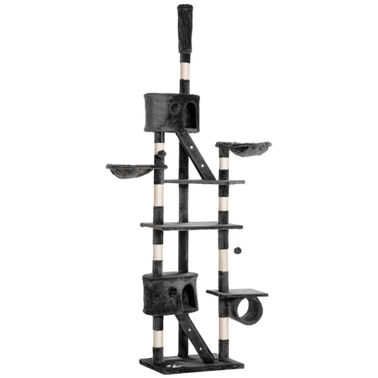 Pawhut Árbol Rascador Para Gatos 60x45x240-260 Cm Altura Ajustable Plataformas_0