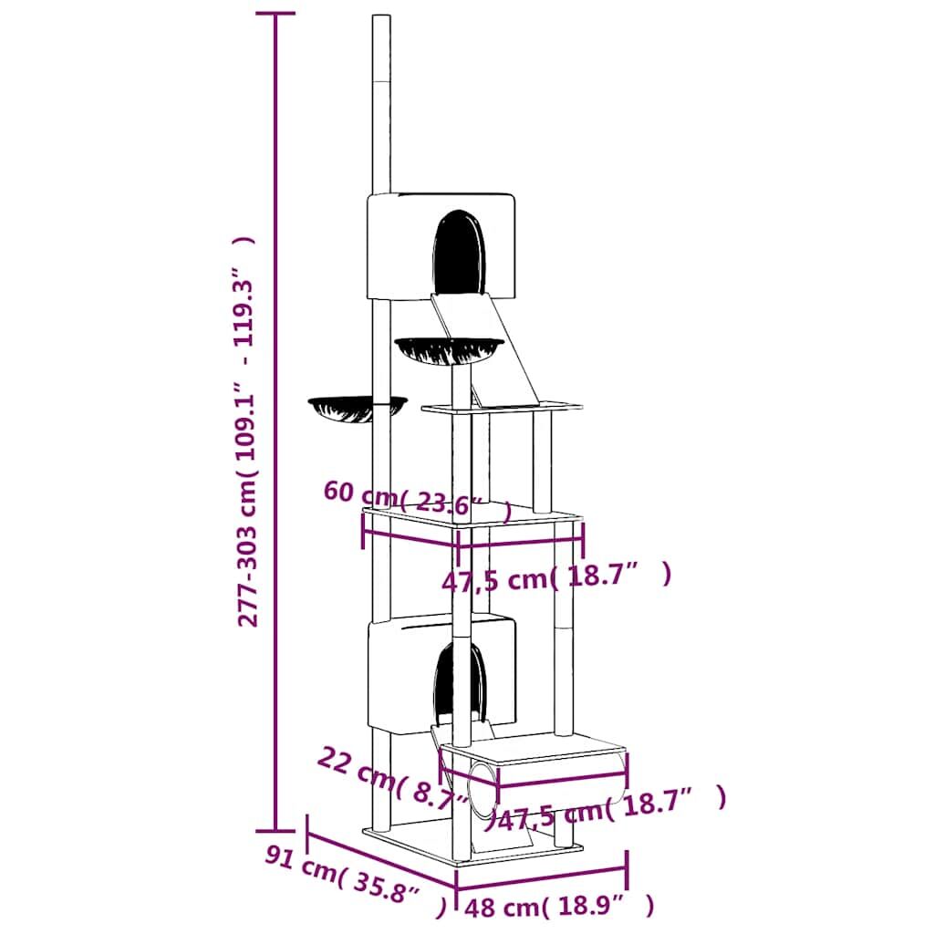 Vidaxl Árbol Rascador Para Gatos De Suelo A Techo Crema 277-303 Cm_2