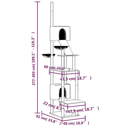 Vidaxl Árbol Rascador Para Gatos De Suelo A Techo Crema 277-303 Cm_2