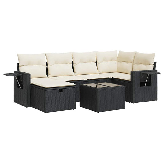 Set De Sofás De Jardín 7 Pzas Con Cojines Ratán Sintético Negro / Vetonek_0