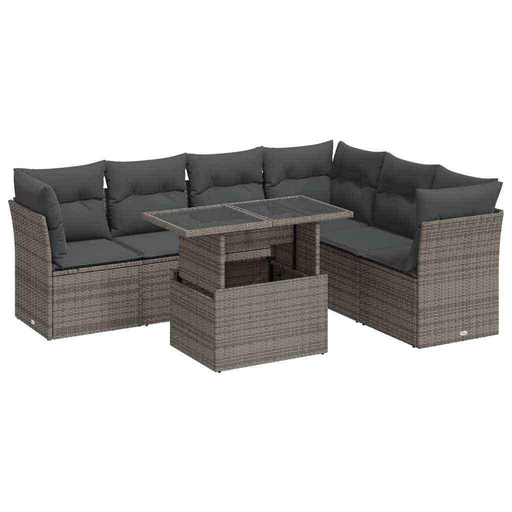 Set De Sofás De Jardín 7 Pzas Con Cojines Ratán Sintético Gris / Vetonek_1