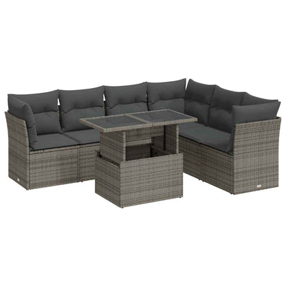 Set De Sofás De Jardín 7 Pzas Con Cojines Ratán Sintético Gris / Vetonek_1
