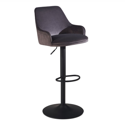 Taburete De Bar, Terciopelo Gris Con Respaldo 86 - 106 Cm_0
