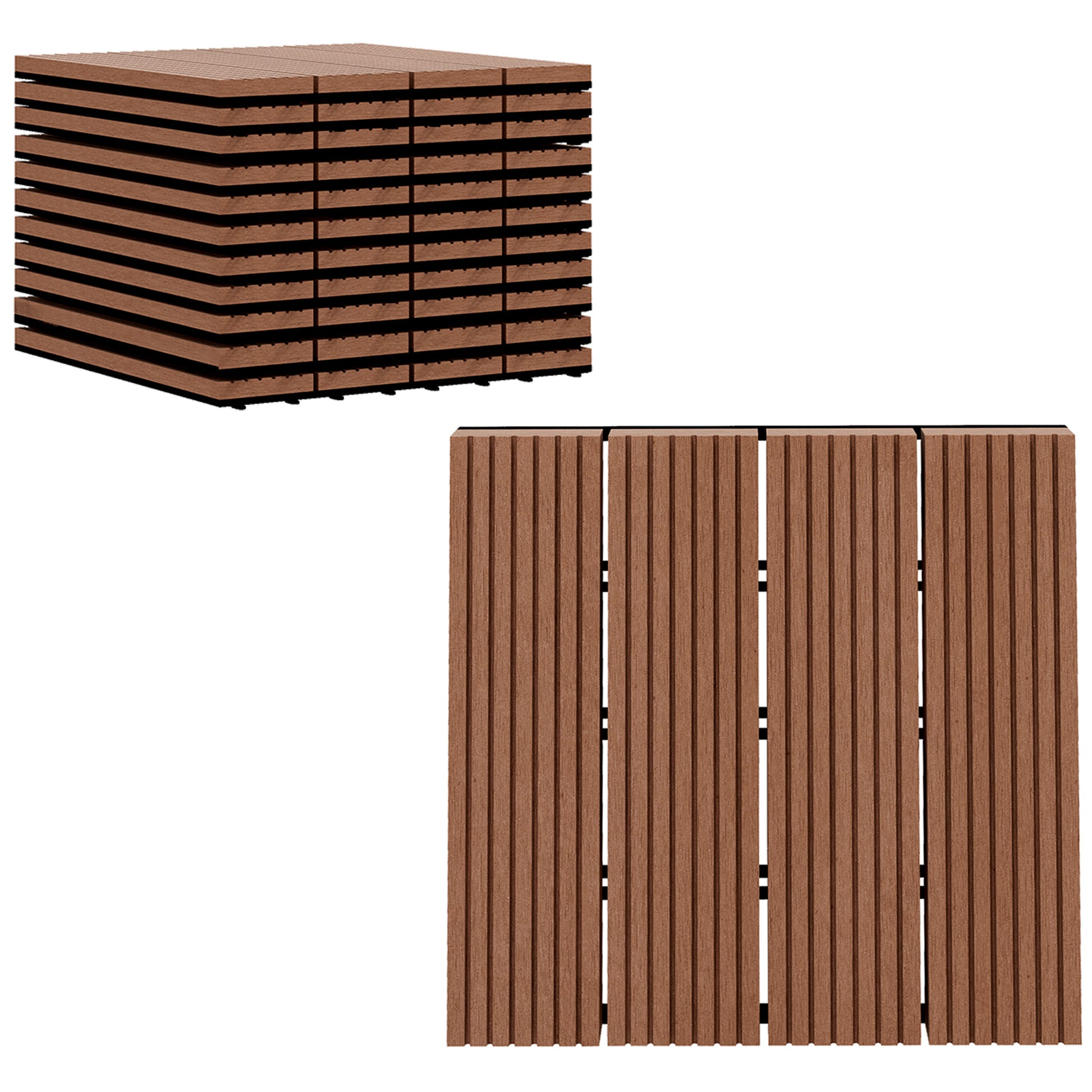Outsunny Set De 11 Piezas Baldosas De Exterior 30x30 Cm 1 M² Para Jardín Marrón_0
