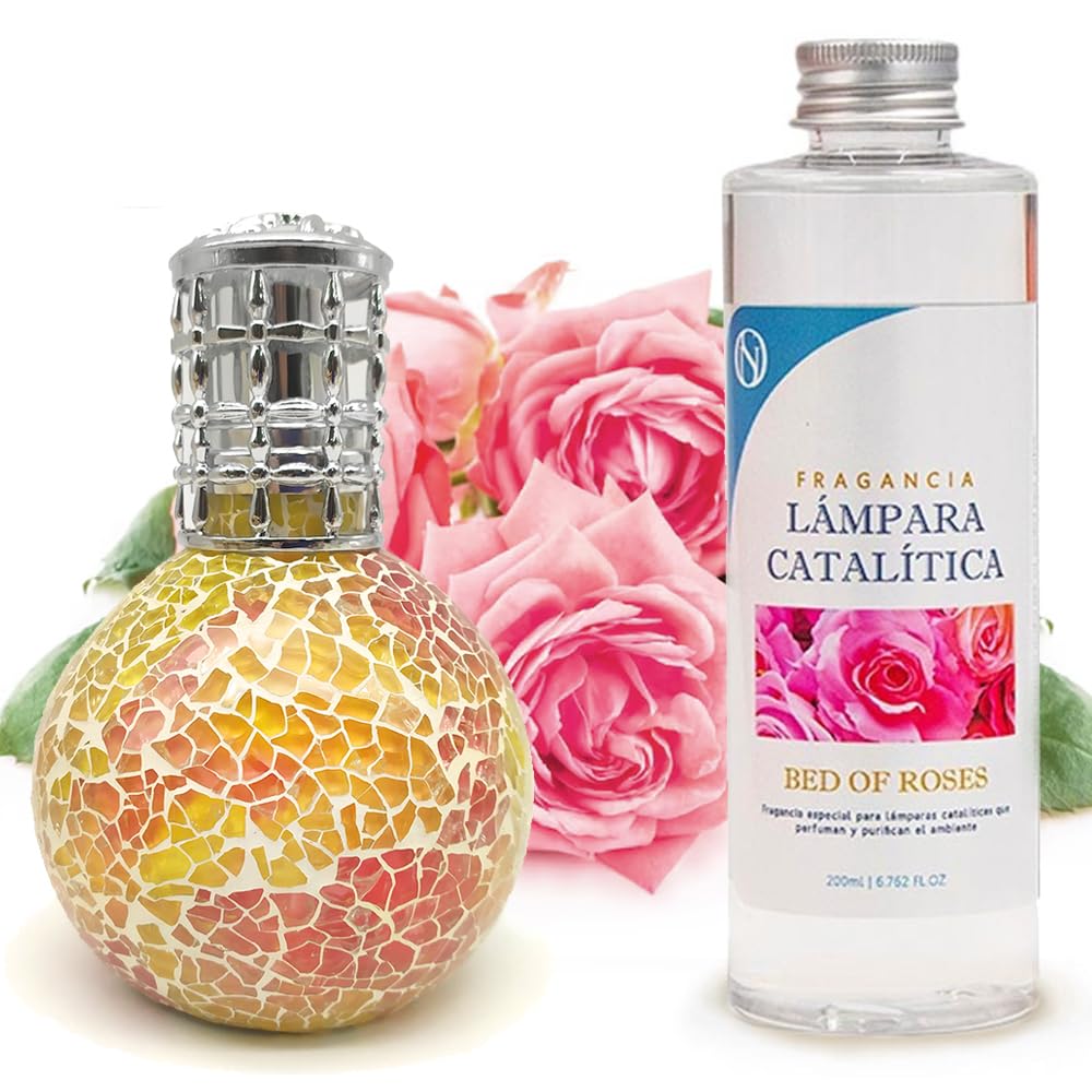 Lámpara Catalítica Mosaico Bicolor + Aroma Bed Of Roses 200ml - Elimina Malos Olores, Impurezas Y Perfuma_0
