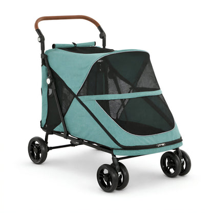 Pawhut Carrito Para Perros Plegable Con Un Botón Hasta 30 Kg Suspensión Turquesa_4