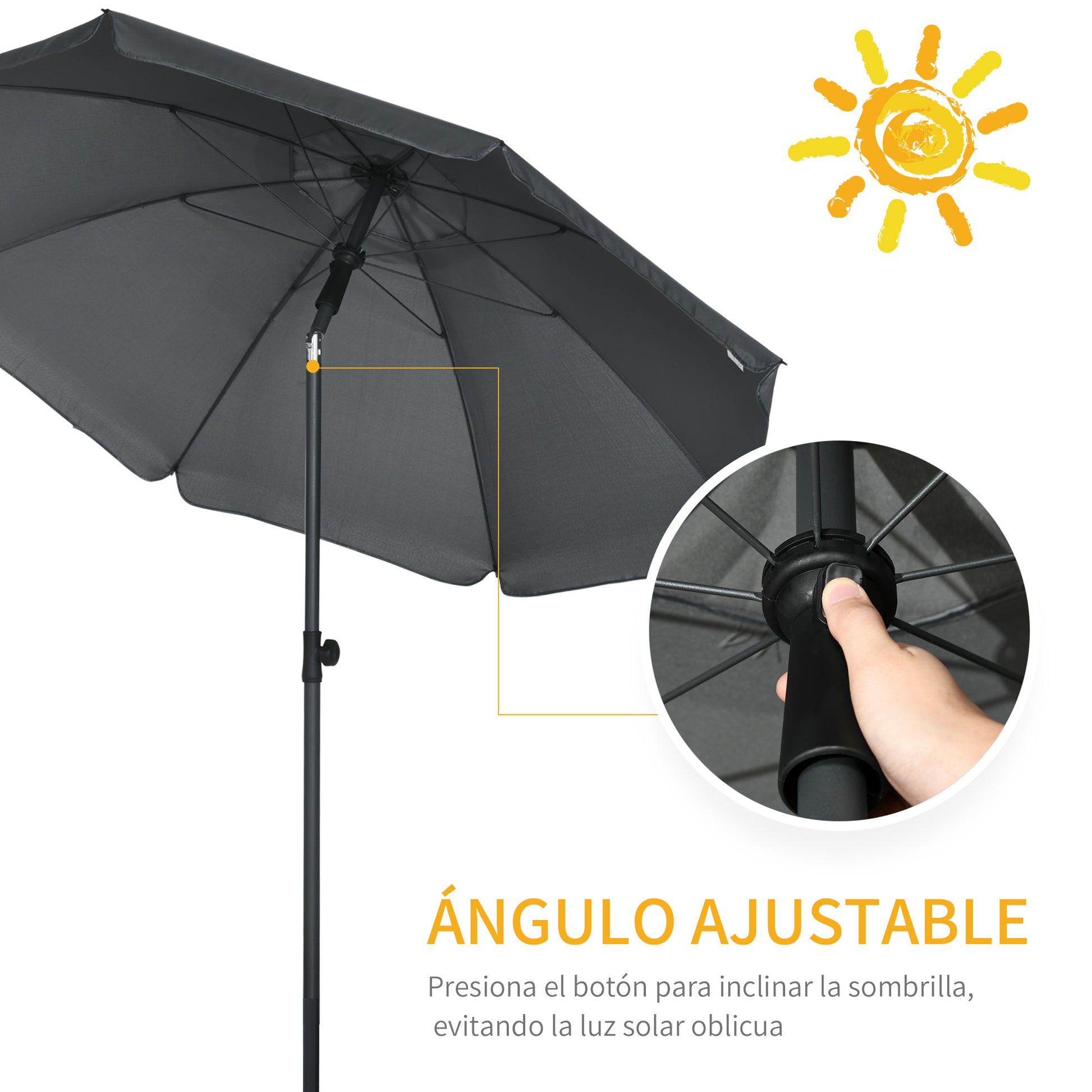 Outsunny Sombrilla De Playa Grande Ø180 Cm Con Ángulo Ajustable Gris Oscuro_4