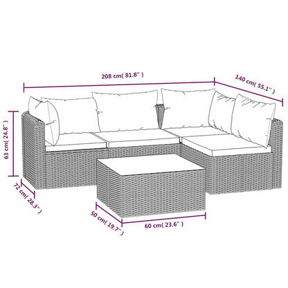 Vidaxl Set Muebles De Jardín 5 Piezas Y Cojines Ratán Sintético Negro_2