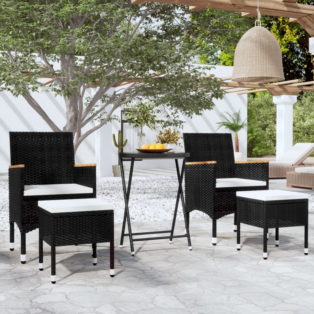 Vidaxl Mesa Sillas Jardín 5 Pzas Ratán Sintético Vidrio Templado Negro_1