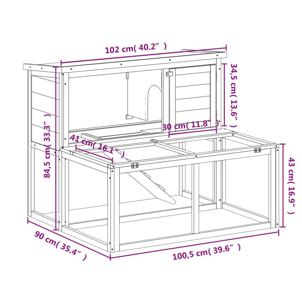 Vidaxl Conejera De Madera Maciza De Pino Marrón 102x90x84,5 Cm_2