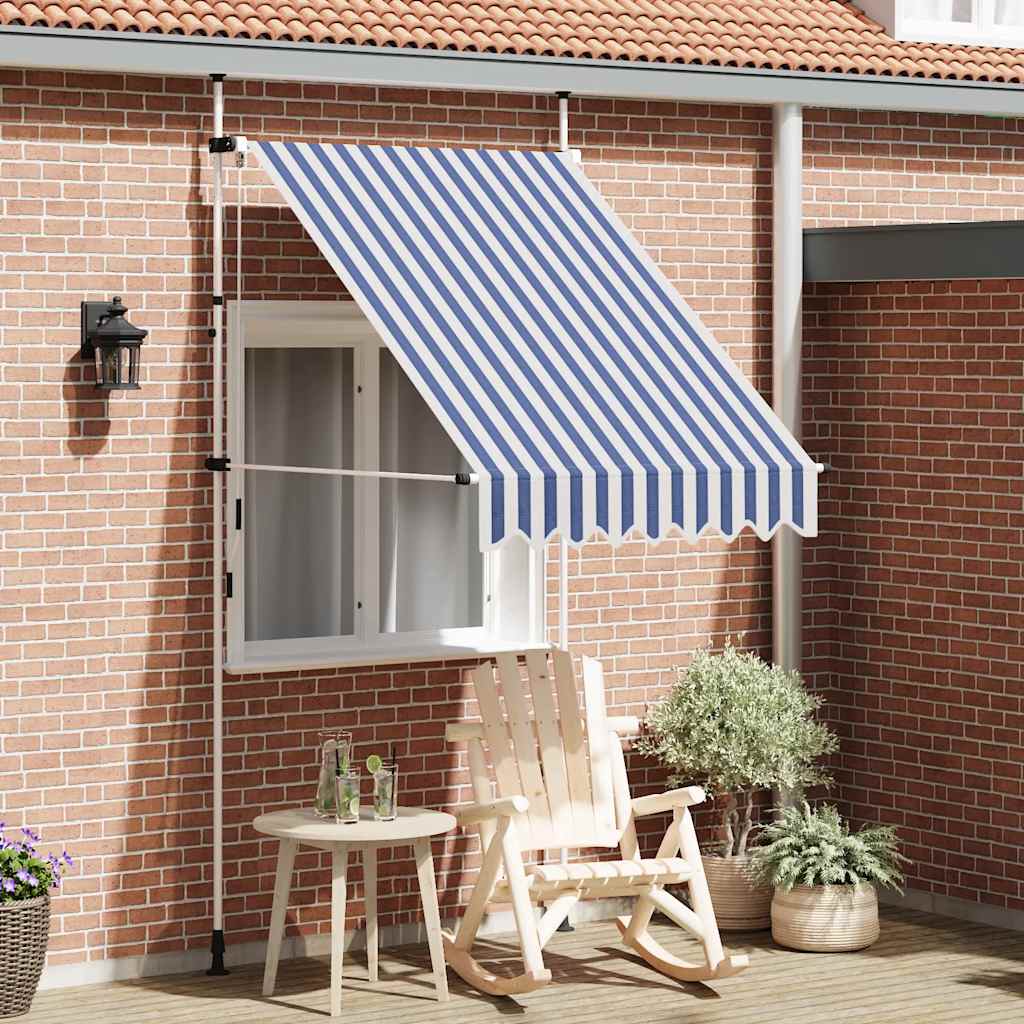 Toldo Manual Retráctil 150 Cm Azul Y Blanco A Rayas_1