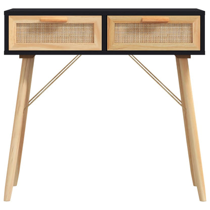 Mesa Consola Madera Pino Maciza Ratán Natural Negro 80x30x75 Cm_2