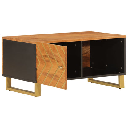 Mesa De Centro Madera Maciza De Mango Negro Marrón 80x50x40 Cm_1