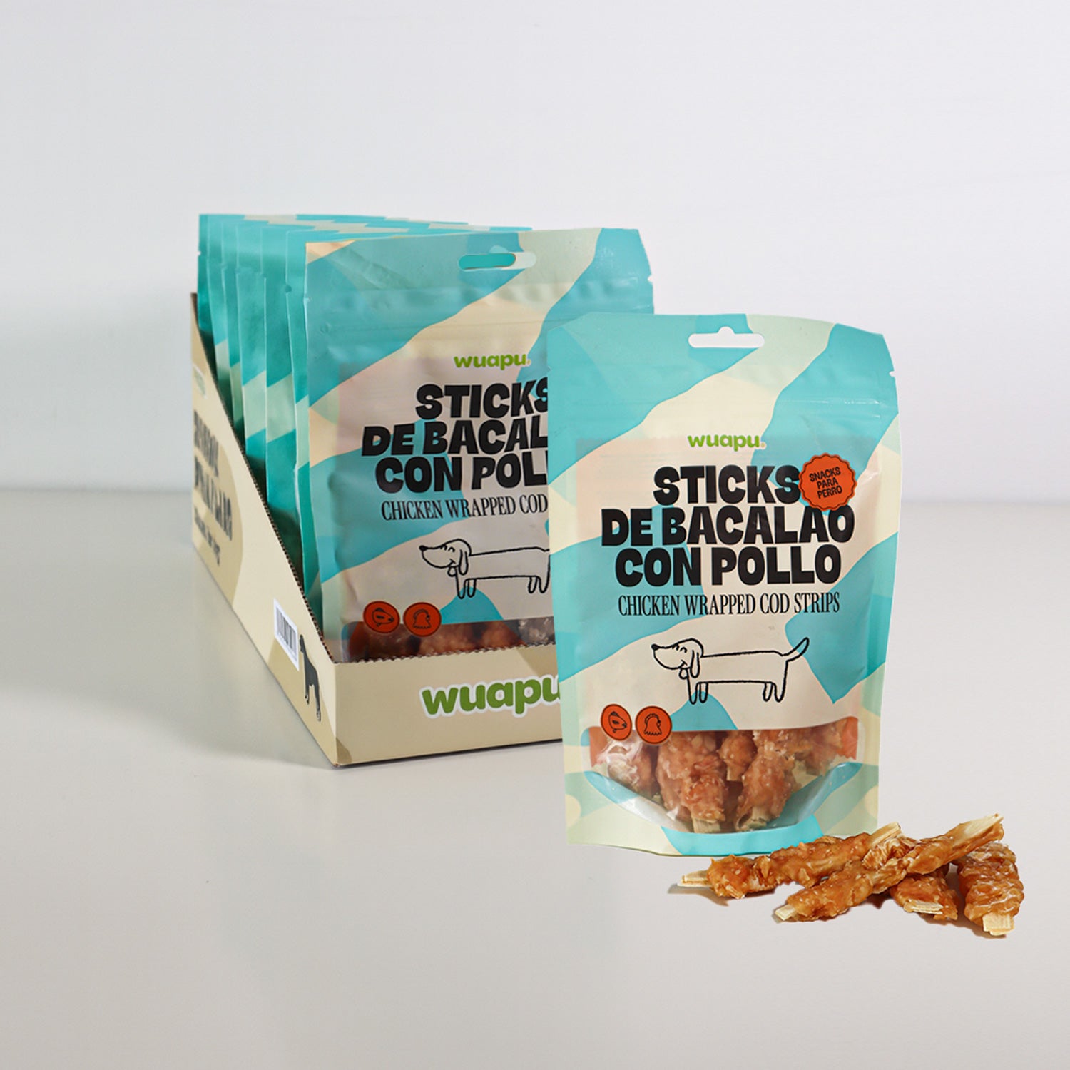 Snack Para Perro En Stick De Bacalao Con Pollo Desecado Wuapu 12x100gr_2