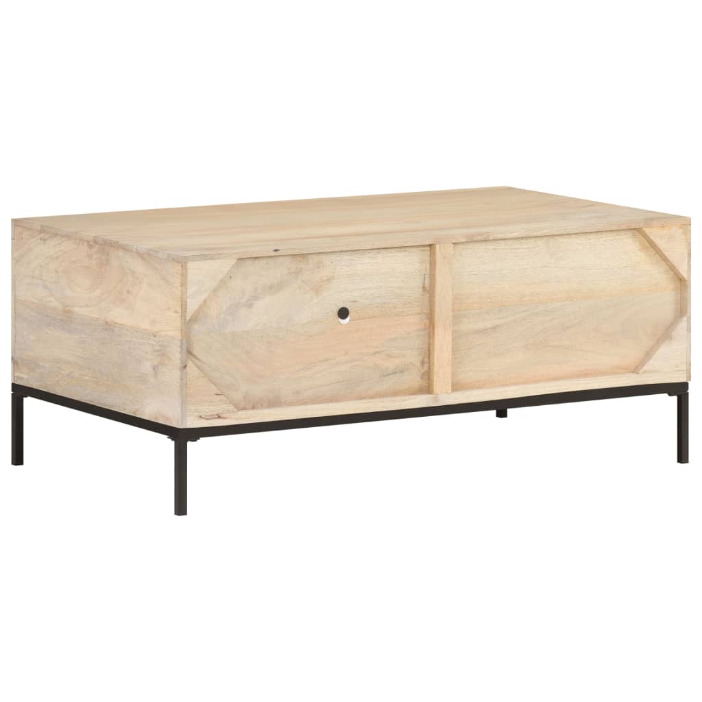 Mesa De Centro Madera Maciza Mango Y Caña Natural 90x50x37 Cm_2