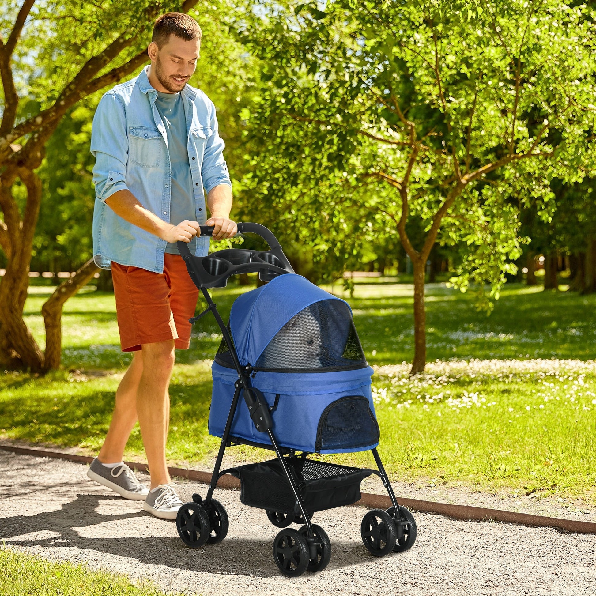 Pawhut Cochecito Para Perros Plegable Con Ruedas Universales 67x45x96 Cm Azul_1